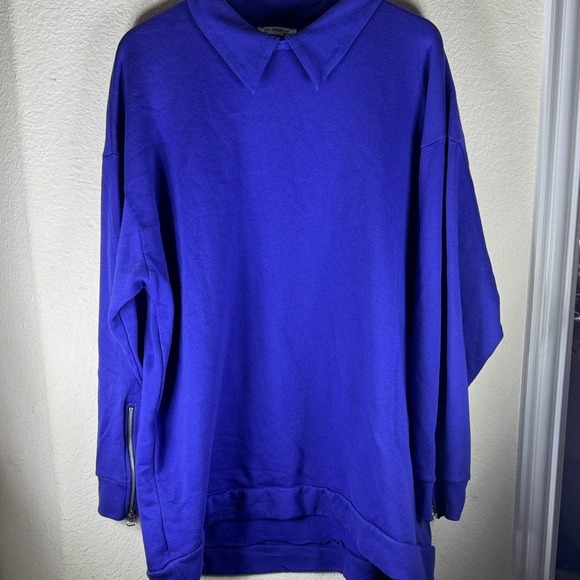 Zara Tops - Zara Trafaluc Royal Blue Oversized Collared Sweatshirt Zipper Cuffs Large